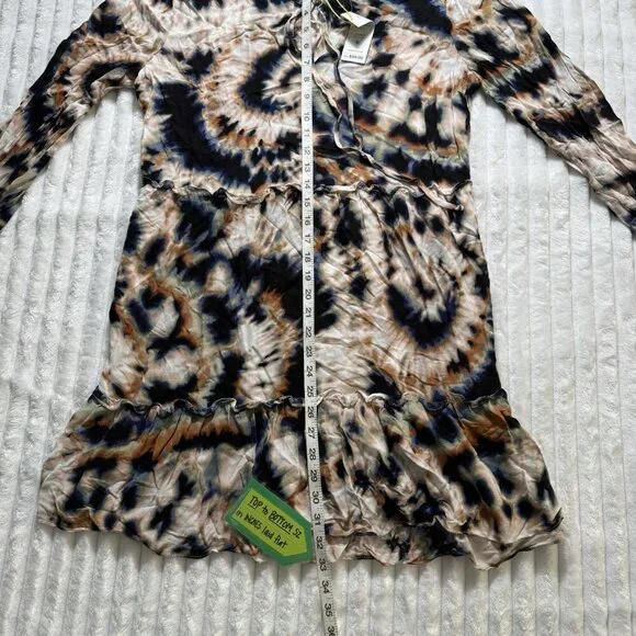 NWT BCBGeneration Boho Peasant LS Black Beige Blue Tie Dye SZ Large - Picture 4 of 10
